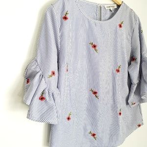 Kontrol Ruffle Sleeves, Stripes n Embroidered Top